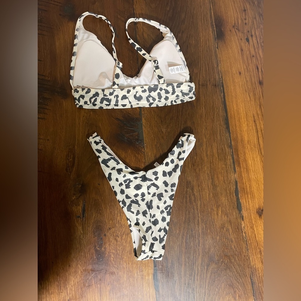Aerie White with Gray Cheetah Print Bikini with High Rise Bottoms - Picture 6 of 6